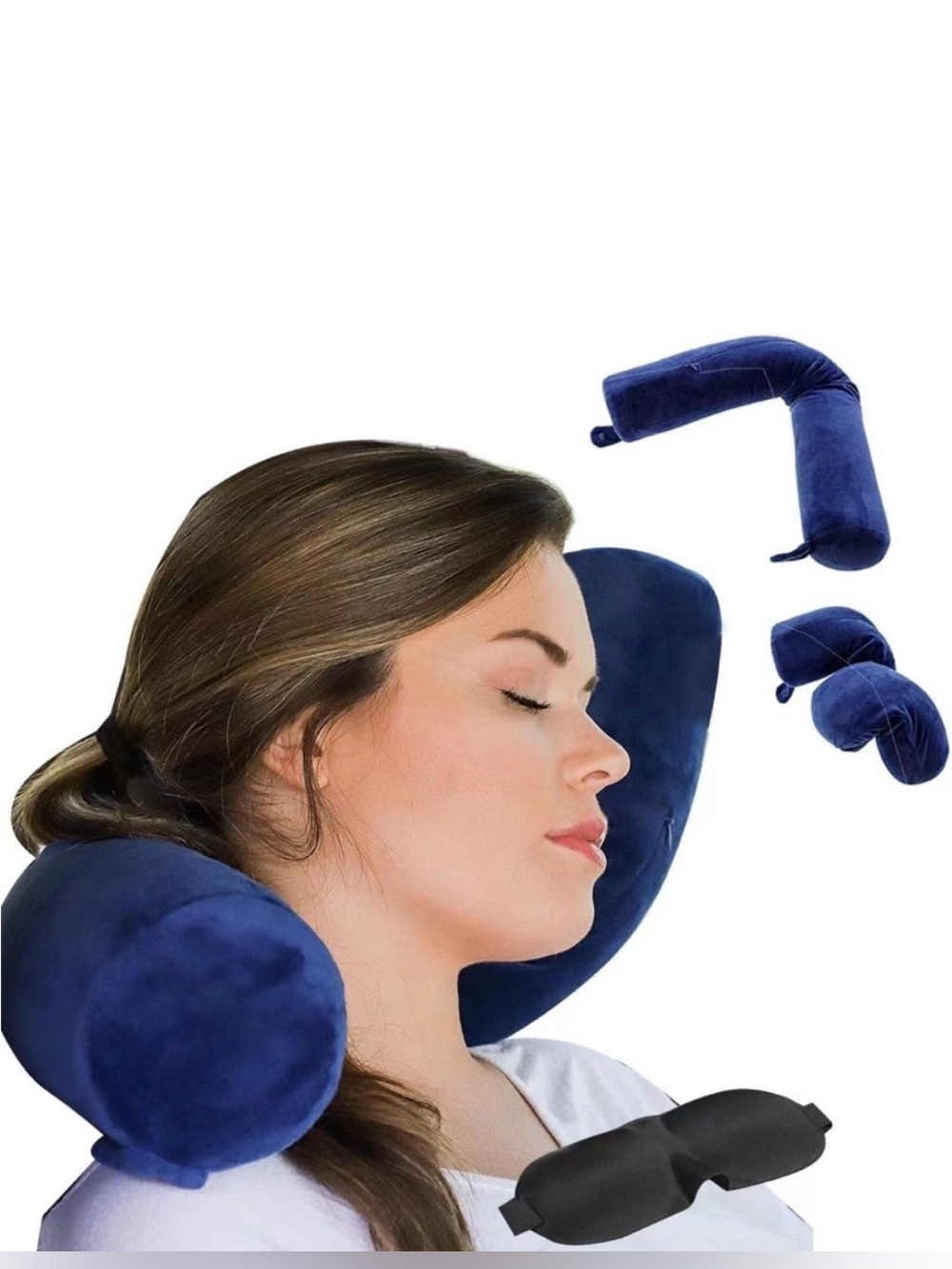 Memory Foam Travel Neck Pillow Set - Navy Blue